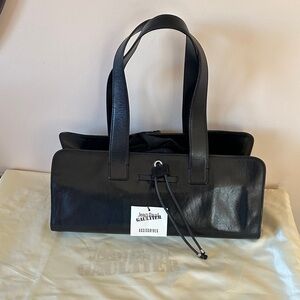 JEAN PAUL GAULTIER Maroquinerie Leather Baguette Bag Black New